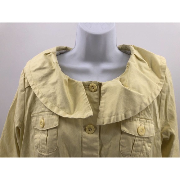 Cropped Yellow Jacket Sandro Sz M Button Front Coat 3/4 Sleeve Ruffle Neckline - Picture 2 of 9